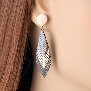 Stainless Steel 3 Colour Long Leave Earrings Hypoallergenic