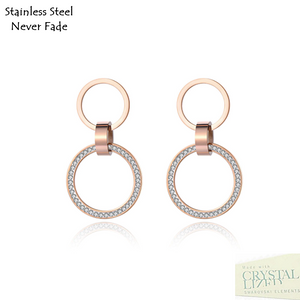 Stainless Steel 316L Hypoallergenic Rose Gold Stud Dangling Earrings with Swarovski Crystals
