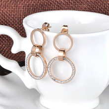 Load image into Gallery viewer, Stainless Steel 316L Hypoallergenic Rose Gold Stud Dangling Earrings with Swarovski Crystals