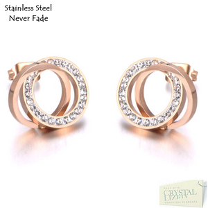 Stainless Steel 316L Hypoallergenic Rose Gold Round Stud Earrings with Swarovski Crystals