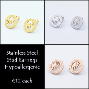 Stainless Steel Yellow Gold / Rose Gold Plated / Silver Stud Earrings Hypoallergenic