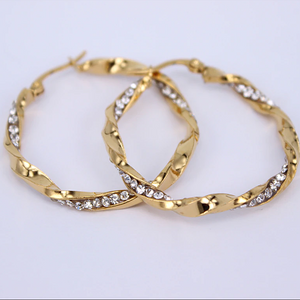 Stainless Steel Yellow Gold Hypoallergenic Hoop Loop Earrings with Swarovski Crystals