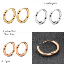 Load image into Gallery viewer, Stainless Steel Hypoallergenic Hoop Earrings Yellow Rose Gold Silver 14mm