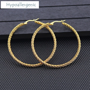 Stainless Steel Hypoallergenic Hoop Earrings Yellow , Rose Gold Silver
