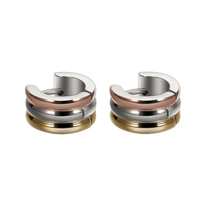 Stainless Steel Hypoallergenic 3 Tone Hoop Earrings 14 MM