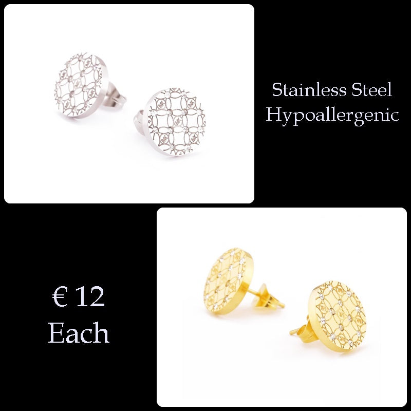 Stainless Steel Stylish Hypoallergenic Stud Earrings Silver Yellow Gold