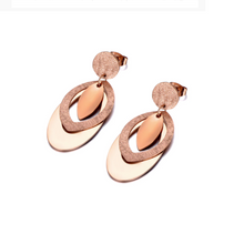 Load image into Gallery viewer, Rose Gold Plated on Stainless Steel Long Earrings Hypoallergenic