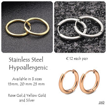 Load image into Gallery viewer, Stainless Steel Hypoallergenic Hoop Earrings Yellow Gold , Rose Gold Silver
