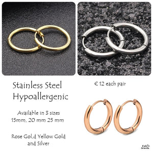 Stainless Steel Hypoallergenic Hoop Earrings Yellow Gold , Rose Gold Silver
