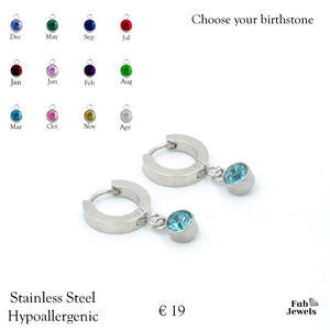 Hypoallergenic Stainless Steel Earrings Personalised Birthstone Charm