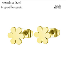 Load image into Gallery viewer, Stainless Steel Silver / Yellow Gold Plated Flower Stud Earrings Hypoallergenic