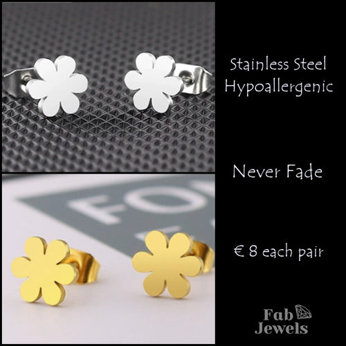 Stainless Steel Silver / Yellow Gold Plated Flower Stud Earrings Hypoallergenic