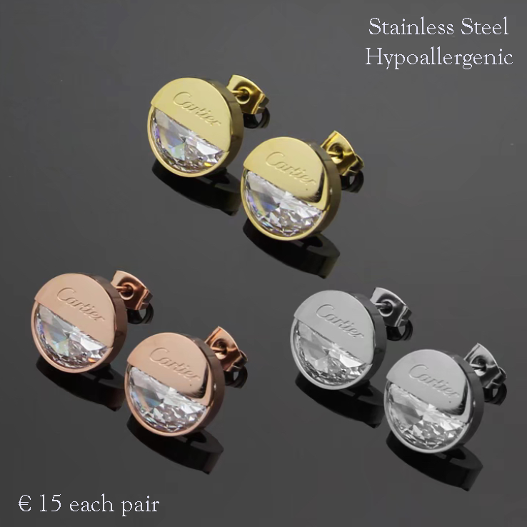 Stainless Steel Yellow Gold / Rose Gold / Silver Stud Earrings Hypoallergenic