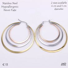 Load image into Gallery viewer, Stainless Steel Hypoallergenic Earrings 3 Tone 3 Hoops in 1