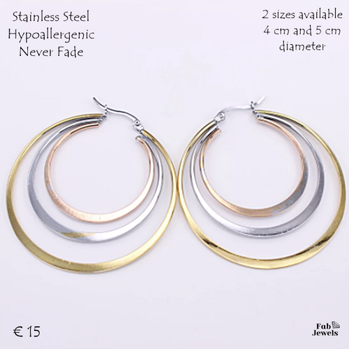 Stainless Steel Hypoallergenic Earrings 3 Tone 3 Hoops in 1