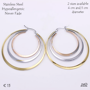 Stainless Steel Hypoallergenic Earrings 3 Tone 3 Hoops in 1