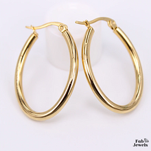 Load image into Gallery viewer, Yellow Gold Plated Stainless Steel Hoop Oval Earrings Hypoallergenic