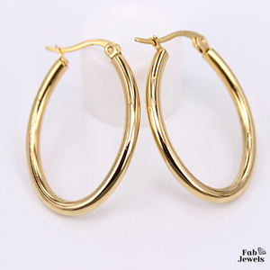 Yellow Gold Plated Stainless Steel Hoop Oval Earrings Hypoallergenic