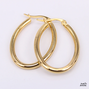 Yellow Gold Plated Stainless Steel Hoop Oval Earrings Hypoallergenic