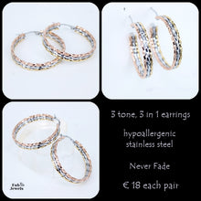 Load image into Gallery viewer, Stylish Stainless Steel Hypoallergenic Earrings 3 Tone 3 Hoops in 1