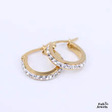Load image into Gallery viewer, Stainless Steel Yellow Gold Plated 316L Hypoallergenic Earrings with Crystals all Round