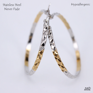 Stainless Steel 3 Tone Hoop Loop Earrings Hypoallergenic