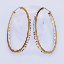 Load image into Gallery viewer, Stainless Steel 316L Hypoallergenic Oval Yellow Gold Earrings with Swarovski Crystals