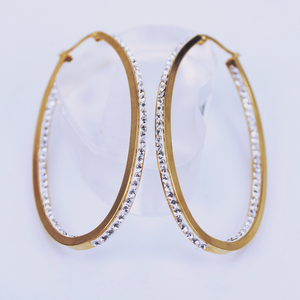 Stainless Steel 316L Hypoallergenic Oval Yellow Gold Earrings with Swarovski Crystals