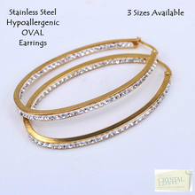 Load image into Gallery viewer, Stainless Steel 316L Hypoallergenic Oval Yellow Gold Earrings with Swarovski Crystals