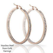 Load image into Gallery viewer, Stainless Steel 316L Hypoallergenic Hoop Rose Gold Earrings with Swarovski Crystals