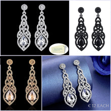 Load image into Gallery viewer, Gold Plated Silver Black Rose Gold Long Drop Earrings with Swarovski Crystals