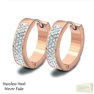 Stainless Steel 316L Hypoallergenic Rose Gold Silver Small Loop Earrings with Swarovski Crystals