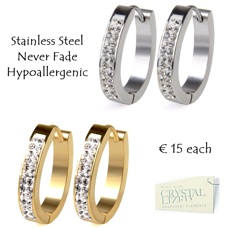 Stainless Steel 316L Hypoallergenic Rose Gold Silver Oval Earrings with Swarovski Crystals