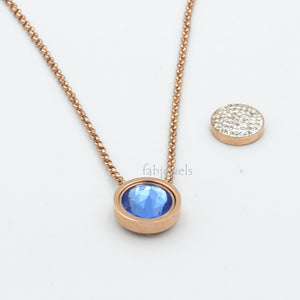 Stainless Steel Rose Gold Plated Necklace with 2 Crystals Interchangeable Magnetic Inserts