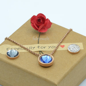 Stainless Steel Rose Gold Plated Necklace with 3 Crystals Interchangeable Magnetic Inserts
