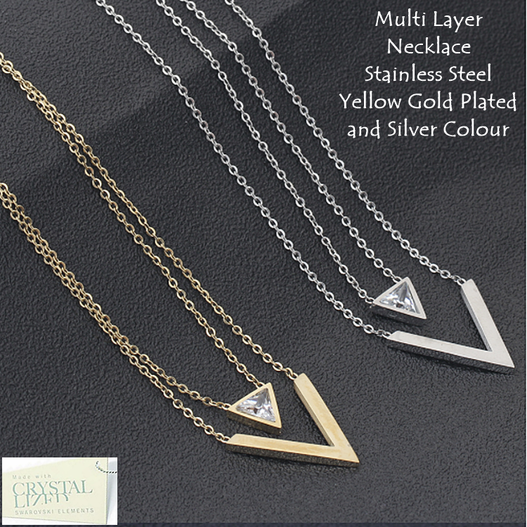 Multi Layered 18ct Gold Plated Stainless Steel Necklace V Shape