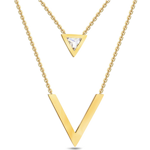 Multi Layered 18ct Gold Plated Stainless Steel Necklace V Shape
