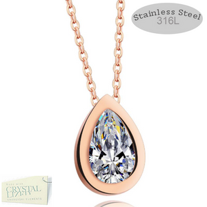 Rose Gold Plated Necklace with Water Drop Pendant Swarovski Crystal