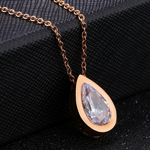 Rose Gold Plated Necklace with Water Drop Pendant Swarovski Crystal