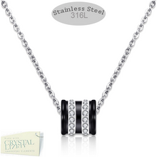 Load image into Gallery viewer, Stainless Steel Necklace with Black Ceramic and Swarovski Crystals Pendant