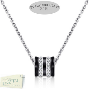 Stainless Steel Necklace with Black Ceramic and Swarovski Crystals Pendant