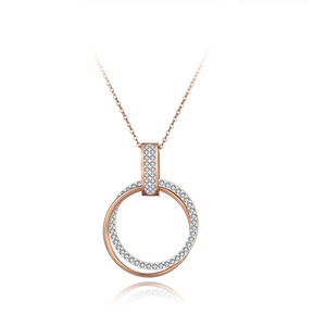 Stainless Steel Rose Gold Plated Silver Necklace with Circle Swarovski Crystals Pendant