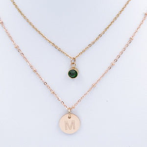Stainless Steel Multi-Layer Necklace with Personalised Initial and Birthstone
