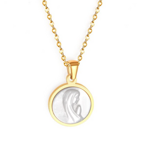 Stainless Steel 316L Yellow Gold Plated Virgin Mary Pendant and Necklace