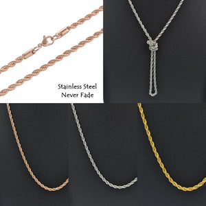 316L Stainless Steel Rope Chain Long Short Necklace Rose Yellow Gold Silver