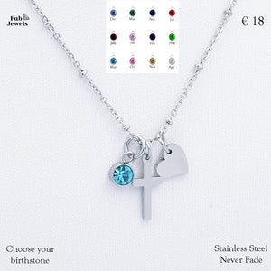 Stainless Steel Necklace 3 Charm Pendants Personalised Birthstone