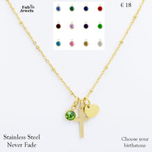 Load image into Gallery viewer, Yellow Gold Plated Stainless Steel Necklace 3 Charm Pendants Personalised Birthstone