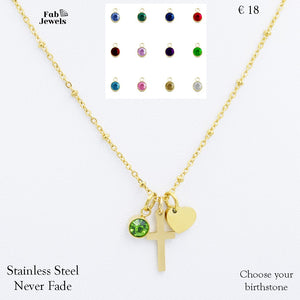 Yellow Gold Plated Stainless Steel Necklace 3 Charm Pendants Personalised Birthstone