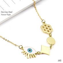 Load image into Gallery viewer, Stainless Steel Beautiful Yellow Gold Plated Evil Eye Good Luck Necklace