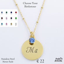 Load image into Gallery viewer, Engraved Stainless Steel &#39;Ma&#39; Pendant with Personalised Birthstone Inc. Necklace